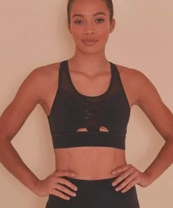 Wolf & Whistle Lace Up Mesh Panel Bra Black Outlet