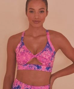 Wolf & Whistle Pink Marble Twist Front Sports Bra