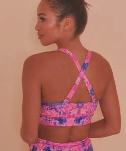 Wolf & Whistle Pink Marble Twist Front Sports Bra