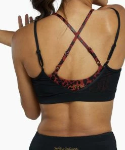 Wolf & Whistle Red And Black Leopard Wet Look Sport Bra Activewear
