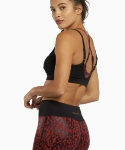 Wolf & Whistle Red And Black Leopard Wet Look Sport Bra Activewear