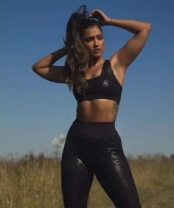 Activewear Wolf & Whistle Black Wet Look Leopard Back High Waist Leggings