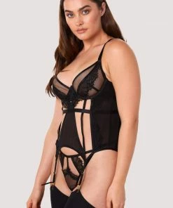 Wolf & Whistle Fleur Black Caged Lace Basque