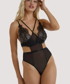 Wolf & Whistle Rebecca Black Eyelash Lace & Mesh Cut Out Body
