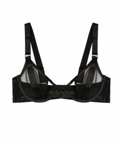 Wolf & Whistle Ayla Black Sheer Mesh Strap Bra Bras