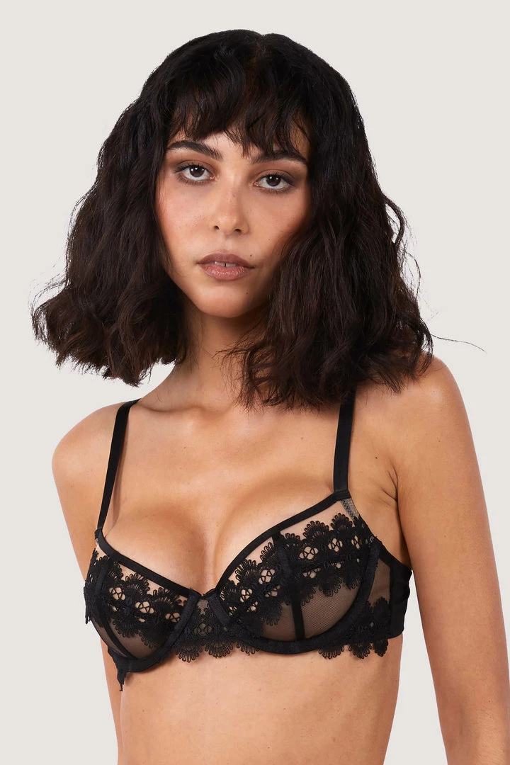 Wolf & Whistle Cora Black Mesh And Trim Balconette Bra Bras 4 Wolf & Whistle Cora Black Mesh And Trim Balconette Bra Bras