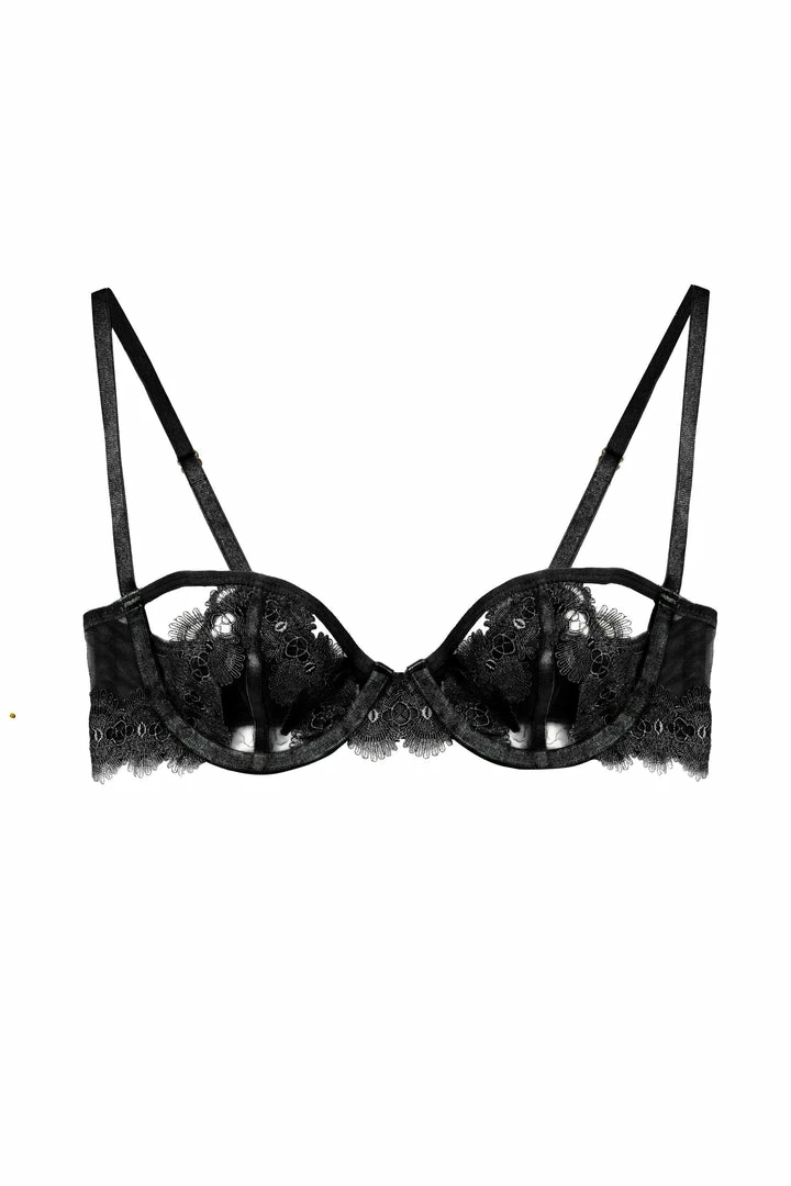 Wolf & Whistle Cora Black Mesh And Trim Balconette Bra Bras 5 Wolf & Whistle Cora Black Mesh And Trim Balconette Bra Bras