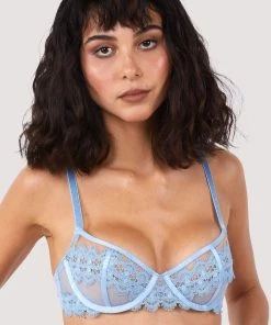 Wolf & Whistle Cora Blue Mesh And Trim Balconette Bra