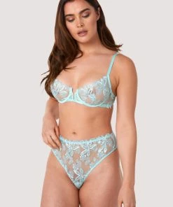 Wolf & Whistle Eva Blue Graphic Embroidery Balconette Bra Bras