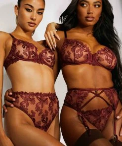 Wolf & Whistle Bras Eva Dark Cherry Graphic Embroidery Balconette Bra 14 Wolf & Whistle Bras Eva Dark Cherry Graphic Embroidery Balconette Bra