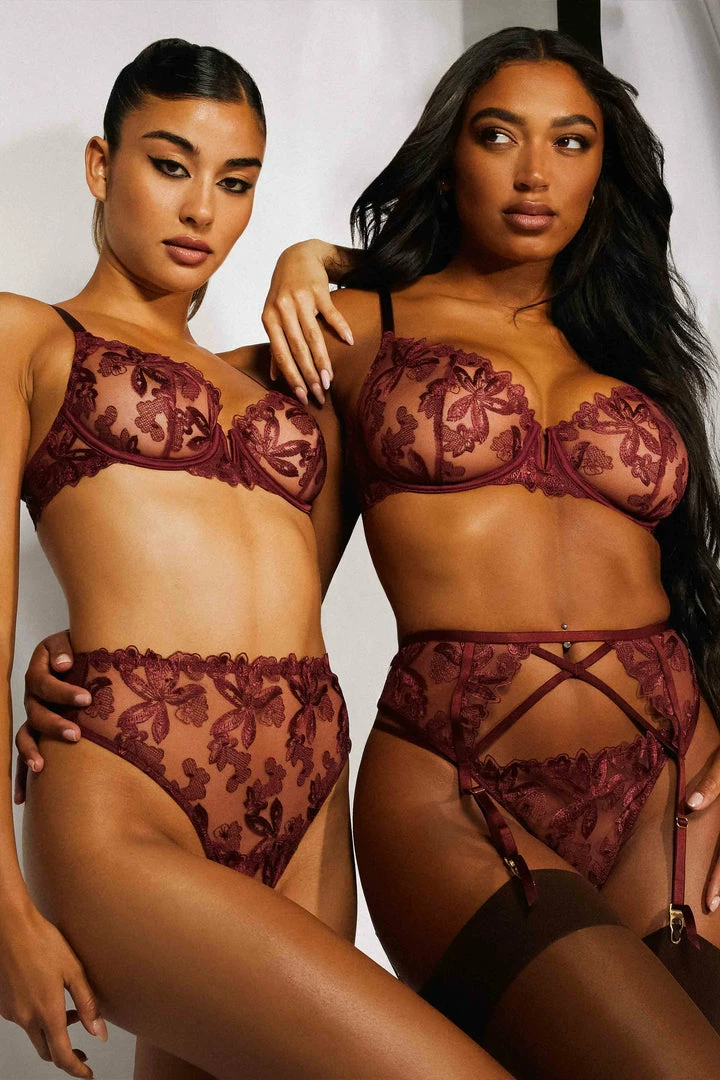 Wolf & Whistle Bras Eva Dark Cherry Graphic Embroidery Balconette Bra 8 Wolf & Whistle Bras Eva Dark Cherry Graphic Embroidery Balconette Bra