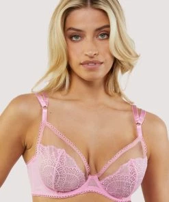 Wolf & Whistle Lou Pink Strappy Lace Bra With Picot Detail Bras