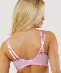 Wolf & Whistle Lou Pink Strappy Lace Bra With Picot Detail Bras