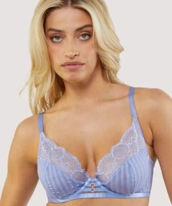 Wolf & Whistle Bras Saretta Cornflower Blue Stripe Mesh And Lace Plunge Bra