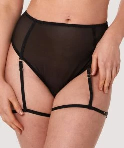 Wolf & Whistle Alice Black Mesh Leg Harness High Waist Brief