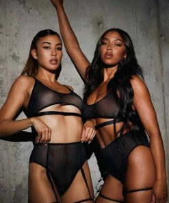 Wolf & Whistle Alice Black Mesh Leg Harness High Waist Brief