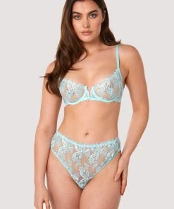 Wolf & Whistle Eva Blue Graphic Embroidery High Waist Thong Knickers