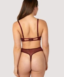 Wolf & Whistle Eva Dark Cherry Graphic Embroidery High Waist Thong