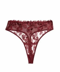 Wolf & Whistle Eva Dark Cherry Graphic Embroidery High Waist Thong