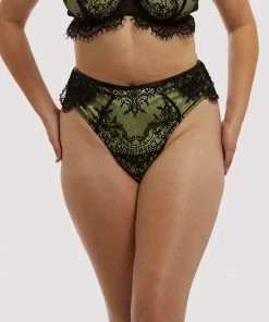 Wolf & Whistle Nora Lime Net And Lace Thong