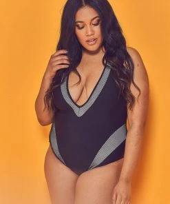 Swimwear Wolf & Whistle Fishnet Panel Swimsuit Curve