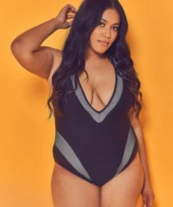 Swimwear Wolf & Whistle Fishnet Panel Swimsuit Curve