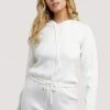 Wolf & Whistle Lounge Ivory Knitted Rib Cropped Hoodie Outlet