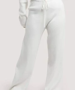 Wolf & Whistle Lounge Ivory Knitted Rib Trousers Outlet