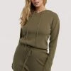 Wolf & Whistle Lounge Khaki Knitted Rib Cropped Hoodie Outlet