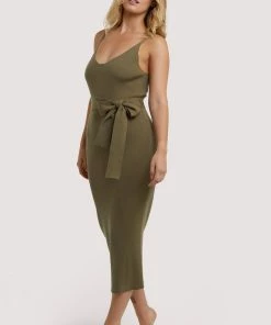 Wolf & Whistle Lounge Khaki Knitted Rib Dress Outlet