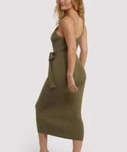 Wolf & Whistle Lounge Khaki Knitted Rib Dress Outlet