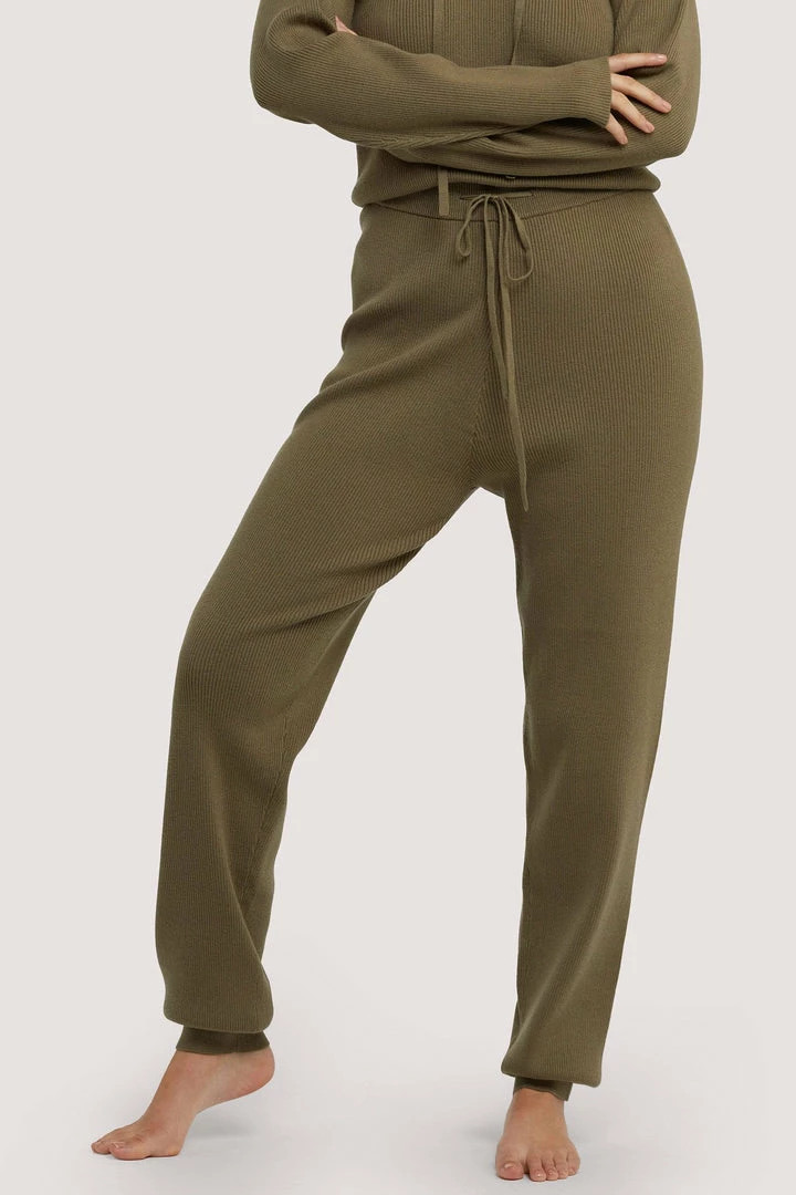Wolf & Whistle Lounge Khaki Knitted Rib Jogger 3 Wolf & Whistle Lounge Khaki Knitted Rib Jogger