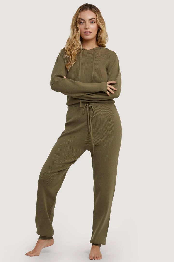 Wolf & Whistle Lounge Khaki Knitted Rib Jogger 4 Wolf & Whistle Lounge Khaki Knitted Rib Jogger