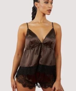 Wolf & Whistle Alaia Chocolate Brown Caged Cami Pyjama Top & Shorts Nightwear