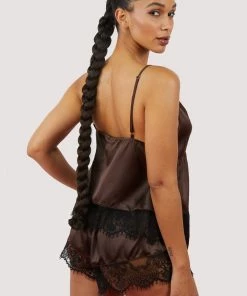 Wolf & Whistle Alaia Chocolate Brown Caged Cami Pyjama Top & Shorts Nightwear