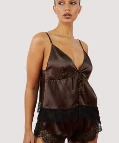 Wolf & Whistle Alaia Chocolate Brown Caged Cami Pyjama Top & Shorts Nightwear