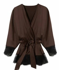 Wolf & Whistle Alaia Chocolate Brown Caged Kimono Nightwear