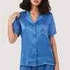 Wolf & Whistle Blue Jacquard Pyjama Top & Shorts Set