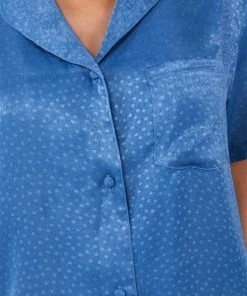 Wolf & Whistle Blue Jacquard Pyjama Top & Shorts Set