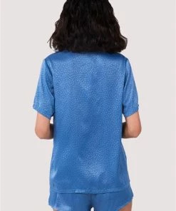 Wolf & Whistle Blue Jacquard Pyjama Top & Shorts Set