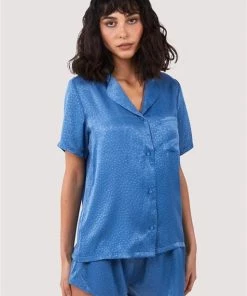 Wolf & Whistle Blue Jacquard Pyjama Top & Shorts Set