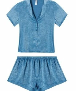 Wolf & Whistle Blue Jacquard Pyjama Top & Shorts Set