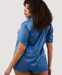Wolf & Whistle Blue Jacquard Pyjama Top & Shorts Set