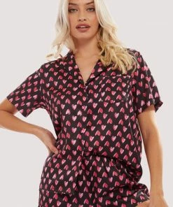 Wolf & Whistle Heart Print Satin Pyjama Set
