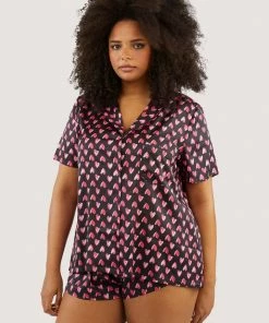 Wolf & Whistle Heart Print Satin Pyjama Set