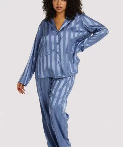 Wolf & Whistle Blue Stripe Satin Pyjama Set