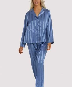 Wolf & Whistle Blue Stripe Satin Pyjama Set