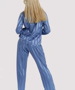 Wolf & Whistle Blue Stripe Satin Pyjama Set
