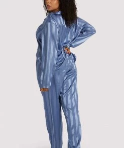 Wolf & Whistle Blue Stripe Satin Pyjama Set