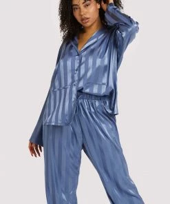 Wolf & Whistle Blue Stripe Satin Pyjama Set